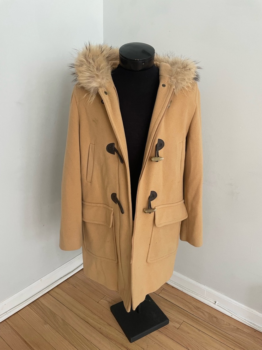 Marvin Richard Wool Blend Coat with Raccoon Trim Hood